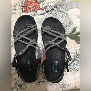 Sketchers sandals and gently used condition
A couple of small spots on straps